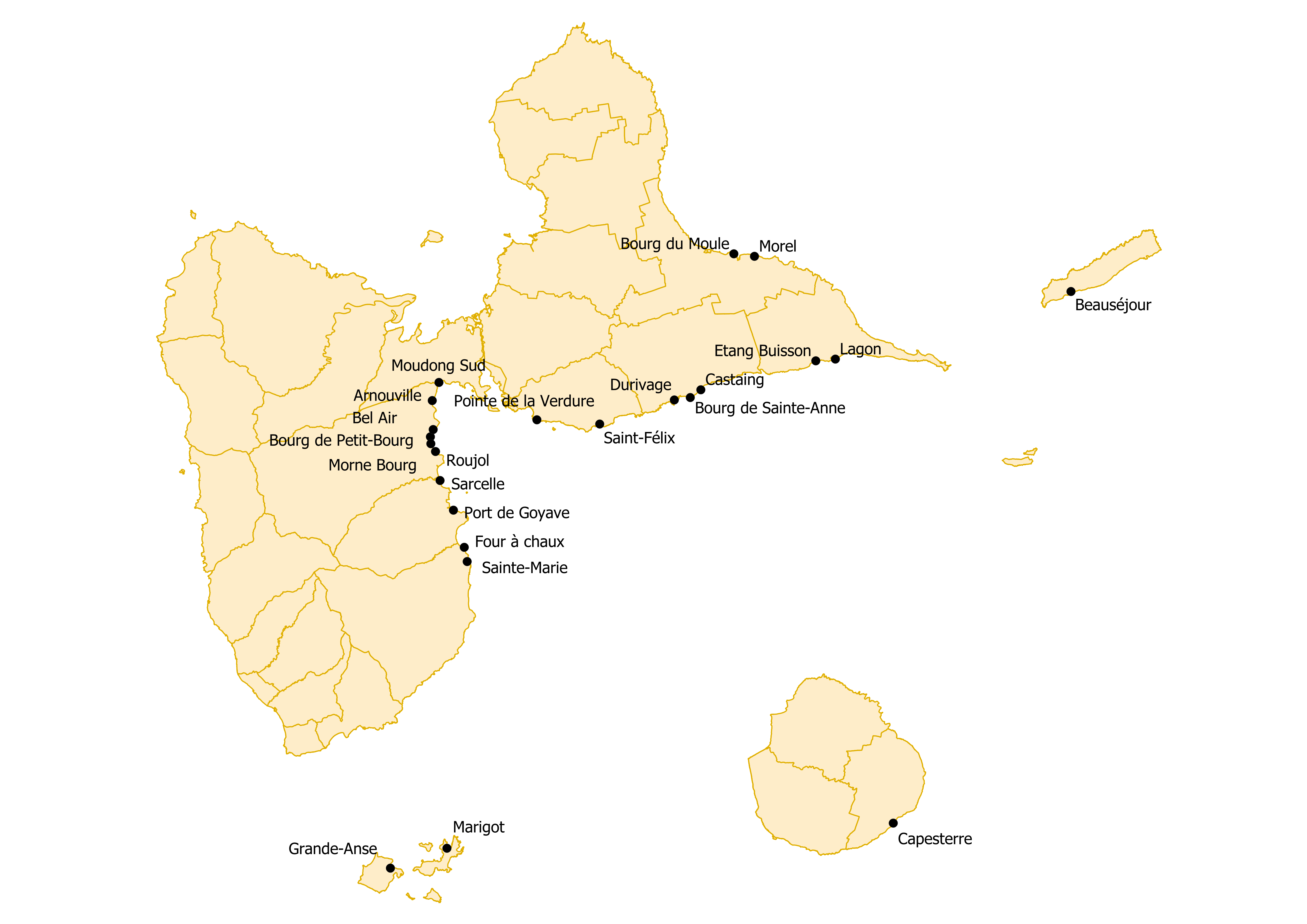 Carte positionnement des capteurs en Guadeloupe